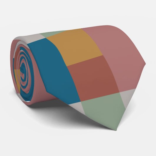 Blaue Graue grüne Terracotta-Farbblock Krawatte (Gerollt)