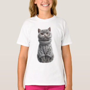 Blaue Graue Katze Strickpullover Kinder T-Shirt