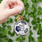 Blaue graue Mädchen Jungs Trikot Name Fußball Schlüsselanhänger (Hand)