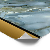 Blaue graue Marmorplatte / Schwarze goldene Grenze Poster (Ecke)