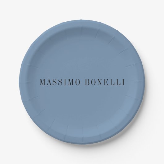 Blaue Graue Minimalistische Einfache Lesbare Moder Pappteller (Vorderseite)