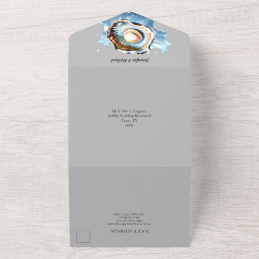 Blaue Graue Muschelperle, Austernstrasse, Muschel All In One Einladung (Außenbereich)