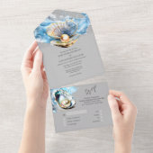 Blaue Graue Muschelperle, Austernstrasse, Muschel All In One Einladung (Abreißen)