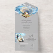Blaue Graue Muschelperle, Austernstrasse, Muschel  All In One Einladung (Innen Boden)