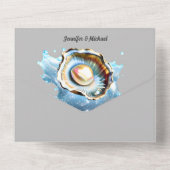 Blaue Graue Muschelperle, Austernstrasse, Muschel  All In One Einladung (Rückseite)