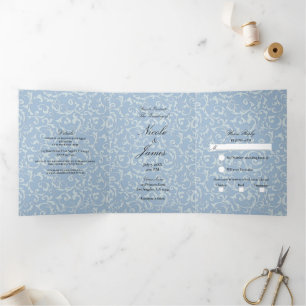 Blaue graue Prinzessin Wirbel Elegante Märchenhoch Dreifach Gefaltete Einladung