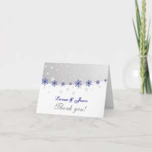 Blaue, graue Schneeflocken-Hochzeit Danke-Foto Dankeskarte