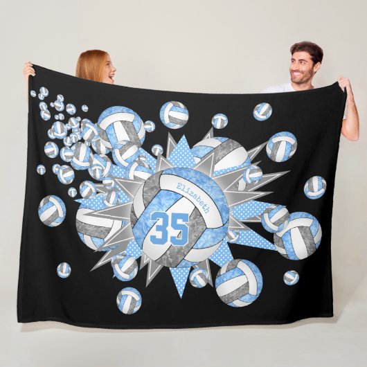 Blaue graue Sportsstars Mädchen Volleyballzimmer Fleecedecke (Beispiel)