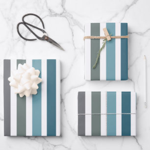 Blaue Graue Streifen Geschenkpapier Set