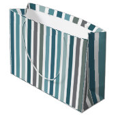 Blaue Graue Streifen Große Geschenktüte (Rückseite Schrägansicht)