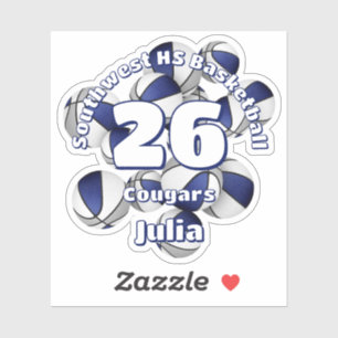 blaue graue Teamfarben Basketbälle Kinder Name Aufkleber