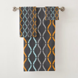 Blaue, graue und orangefarbene funky Streifen Bade Badhandtuch Set