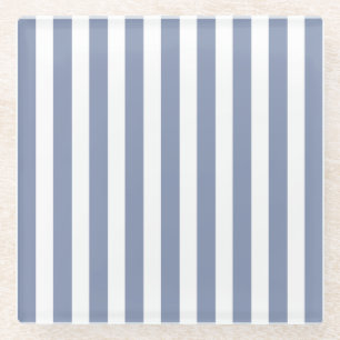 Blaue graue und weiße Candy-Streifen Glasuntersetzer