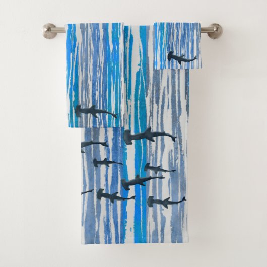 Blaue, graue und weiße Streifen und Haie Badhandtuch Set (Insitu)