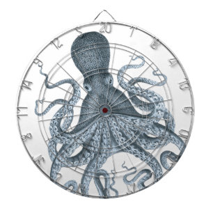 Blaue graue Vintage-Oktopus-Illustration Dartscheibe