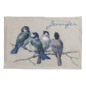 Blaue graue Vögel in einer Zweigstelle Vintag Kissenbezug (Rückseite-Links)