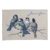 Blaue graue Vögel in einer Zweigstelle Vintag Kissenbezug (Vorderseite-Rechts)