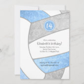 Blaue graue Volleyballmädchen-Sportfeier Einladung (Vorderseite)