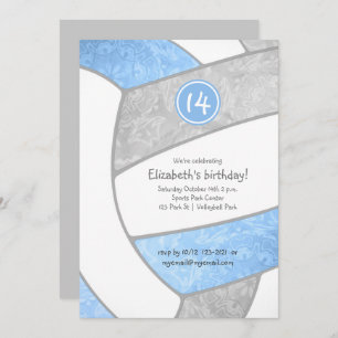 Blaue graue Volleyballmädchen-Sportfeier Einladung