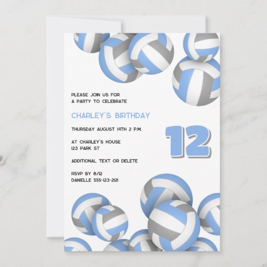 Blaue graue Volleyballs Geburtstag oder Teamkolleg Einladung (Vorderseite)