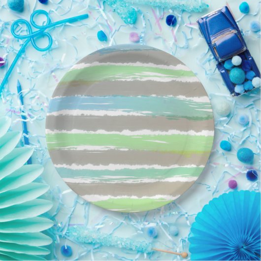 Blaue graue Wasserfarben Streifen Pappteller (Party)