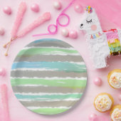 Blaue graue Wasserfarben Streifen Pappteller (Party)