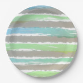 Blaue graue Wasserfarben Streifen Pappteller (Vorderseite)