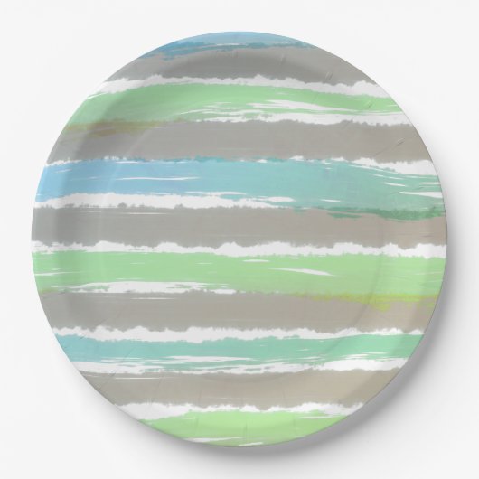 Blaue graue Wasserfarben Streifen Pappteller (Vorderseite)
