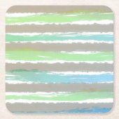 Blaue graue Wasserfarben Streifen Rechteckiger Pappuntersetzer (Vorderseite)
