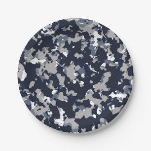 Blaue Graue Weiße Tarn Camo Muster Party Pappteller