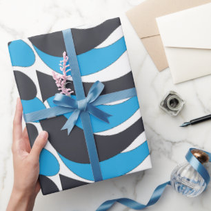 Blaue Graue Wellenstreifen Geschenkpapier