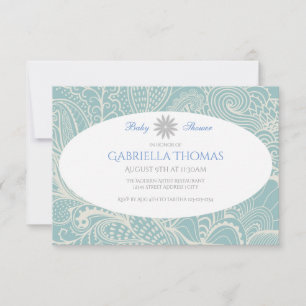 Blaue/graue Wirbel - 3x5 Baby Shower Einladung