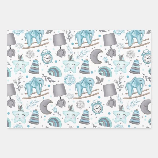 BLAUE & GRAY BABY BOY ITEMS TOYS STARTEN GESCHENKPAPIER SET (Vorderseite 2)