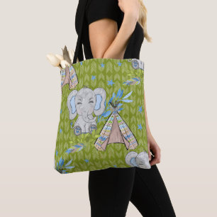 BLAUE & GRAY BOHO BABY ELEPHANT & DREAMCATCHER TASCHE