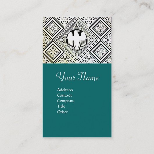 BLAUE GREEN BLACK AND WHIRLLE ROMAN EAGLE DAMASK VISITENKARTE (Vorderseite)