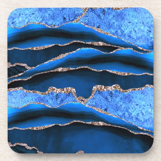 BLAUE GREEN MARBLE AGATE GOLD GLITZER GLAM GETRÄNKEUNTERSETZER (Vorderseite)
