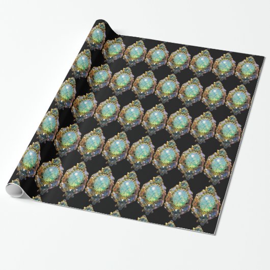 BLAUE GREEN OPAL ,ART NOUVEAU GOLD JEWEL GESCHENKPAPIER (Ungerollt)