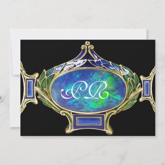 BLAUE GREEN OPAL ,ART NOUVEAU GOLD JEWEL MONOGRAM EINLADUNG (Vorderseite)
