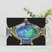 BLAUE GREEN OPAL ,ART NOUVEAU GOLD JEWEL MONOGRAM EINLADUNG (Stehend Vorderseite)