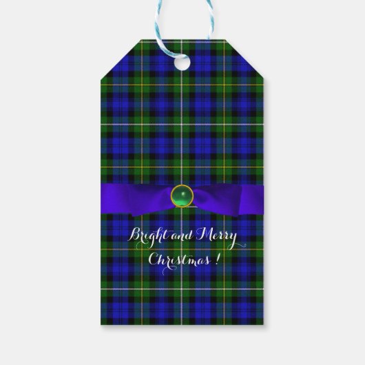 BLAUE GREEN SCOTTISH TARTAN MIT CHRISTMAS BOWS GESCHENKANHÄNGER (Rückseite)