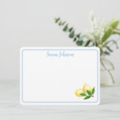 Blaue Grenze Handgemalt Amalfi Lemonen NAME Dankeskarte (Stehend Vorderseite)