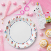 Blaue Grenze mit Patriotischen Illustrationen Pappteller (Party)