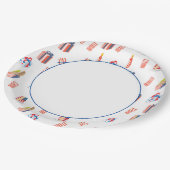 Blaue Grenze mit Patriotischen Illustrationen Pappteller (Schrägansicht)