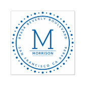 Blaue Grenze | Monogramm-Rücksendeadresse Permastempel (Design)