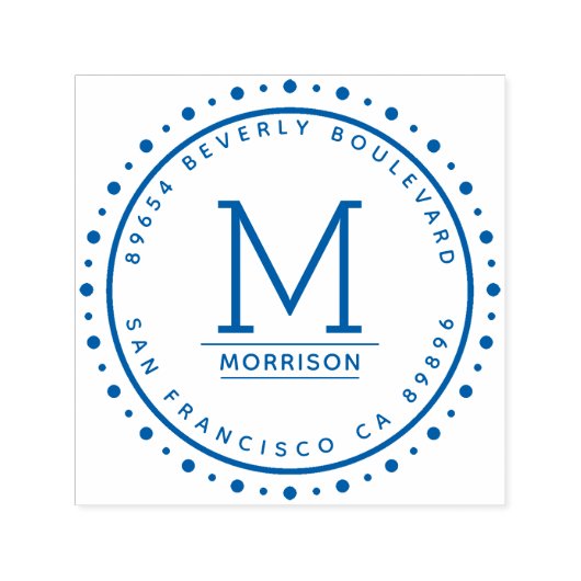 Blaue Grenze | Monogramm-Rücksendeadresse Permastempel (Design)