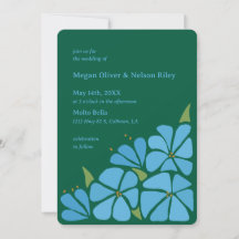 Blaue Groovy-Blumenmuster-Hochzeitseinladung