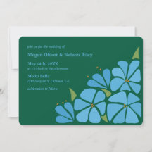 Blaue Groovy-Blumenmuster-Hochzeitseinladung
