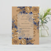 Blaue großartige rustikale Hochzeit Einladung (Stehend Vorderseite)