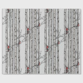 Blaue große Birkenbäume und Vögel des Roten Kardin Geschenkpapier (Flach)