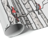 Blaue große Birkenbäume und Vögel des Roten Kardin Geschenkpapier (Rolleneckpunkt)